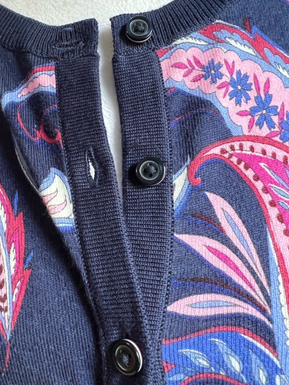 Talbots Women's Navy Floral-Print Button Cardigan Sweater